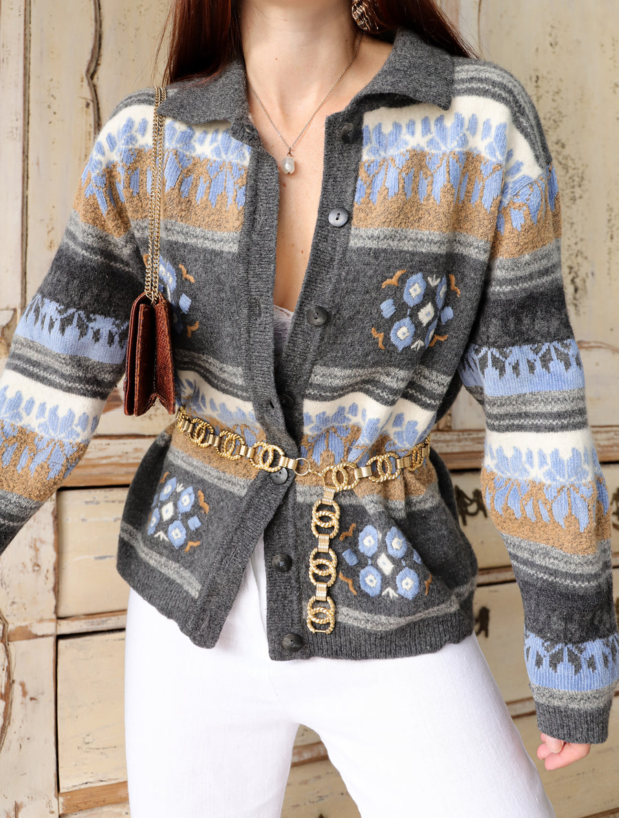 Jacquard wool cardigan