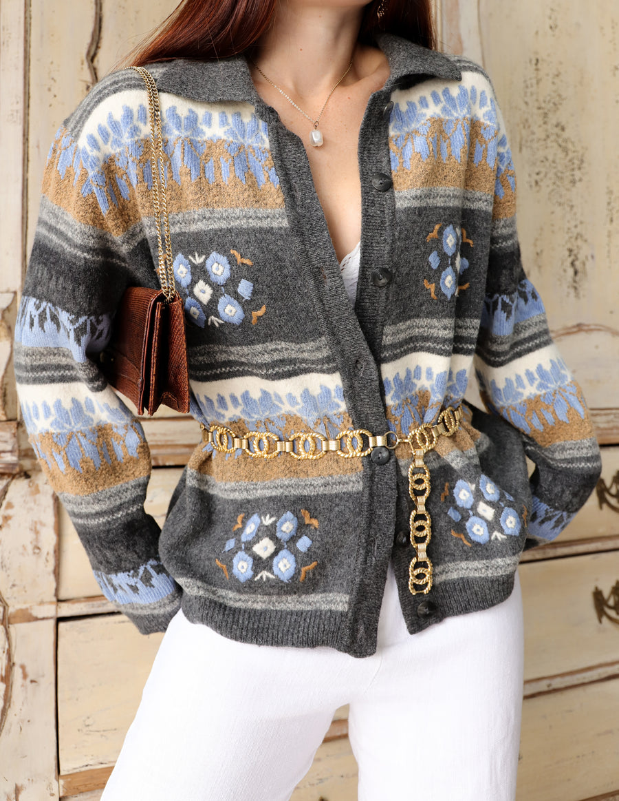 Jacquard wool cardigan