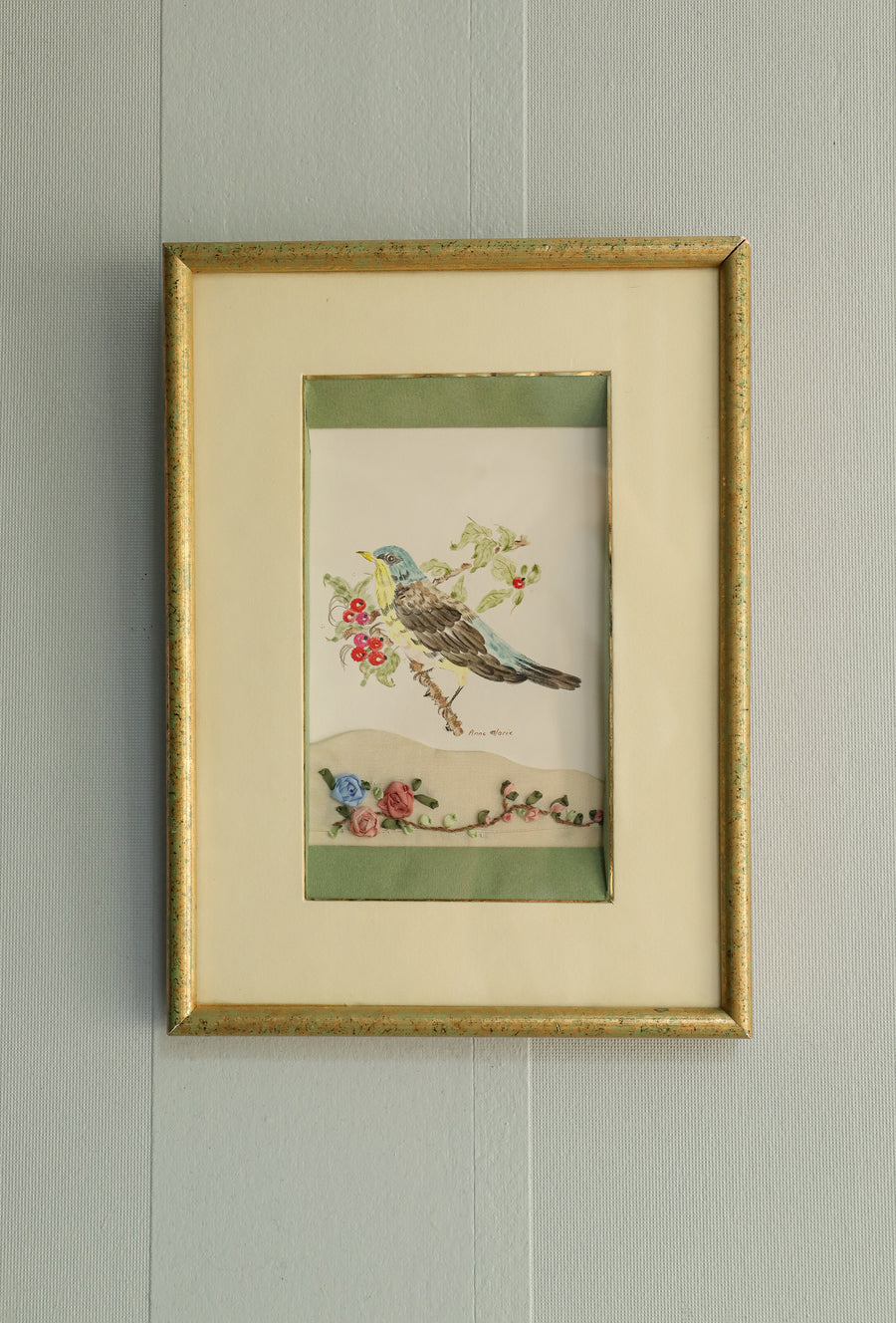 Cadre aquarelle et broderie