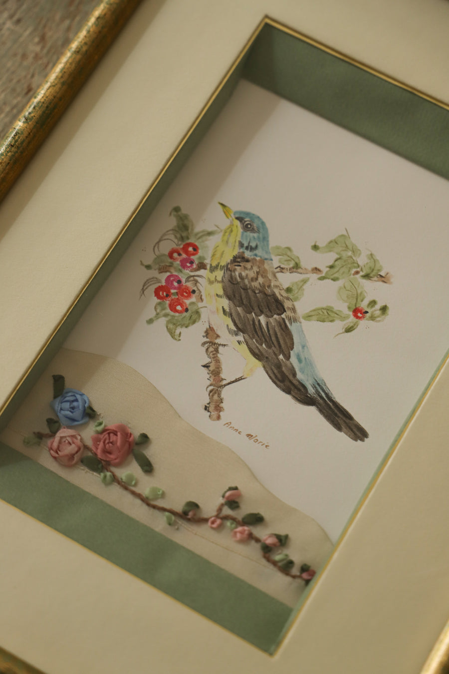 Cadre aquarelle et broderie
