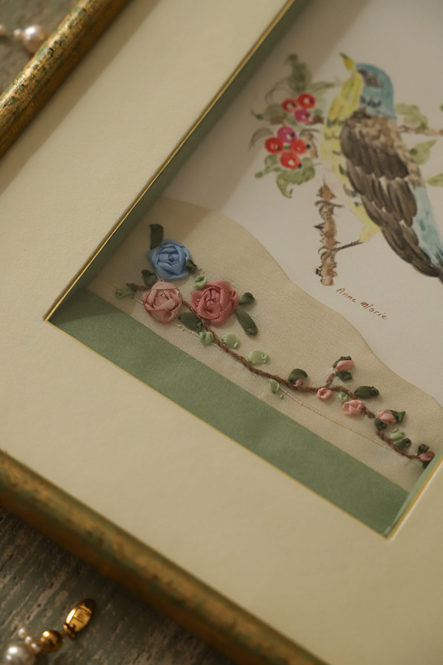 Cadre aquarelle et broderie